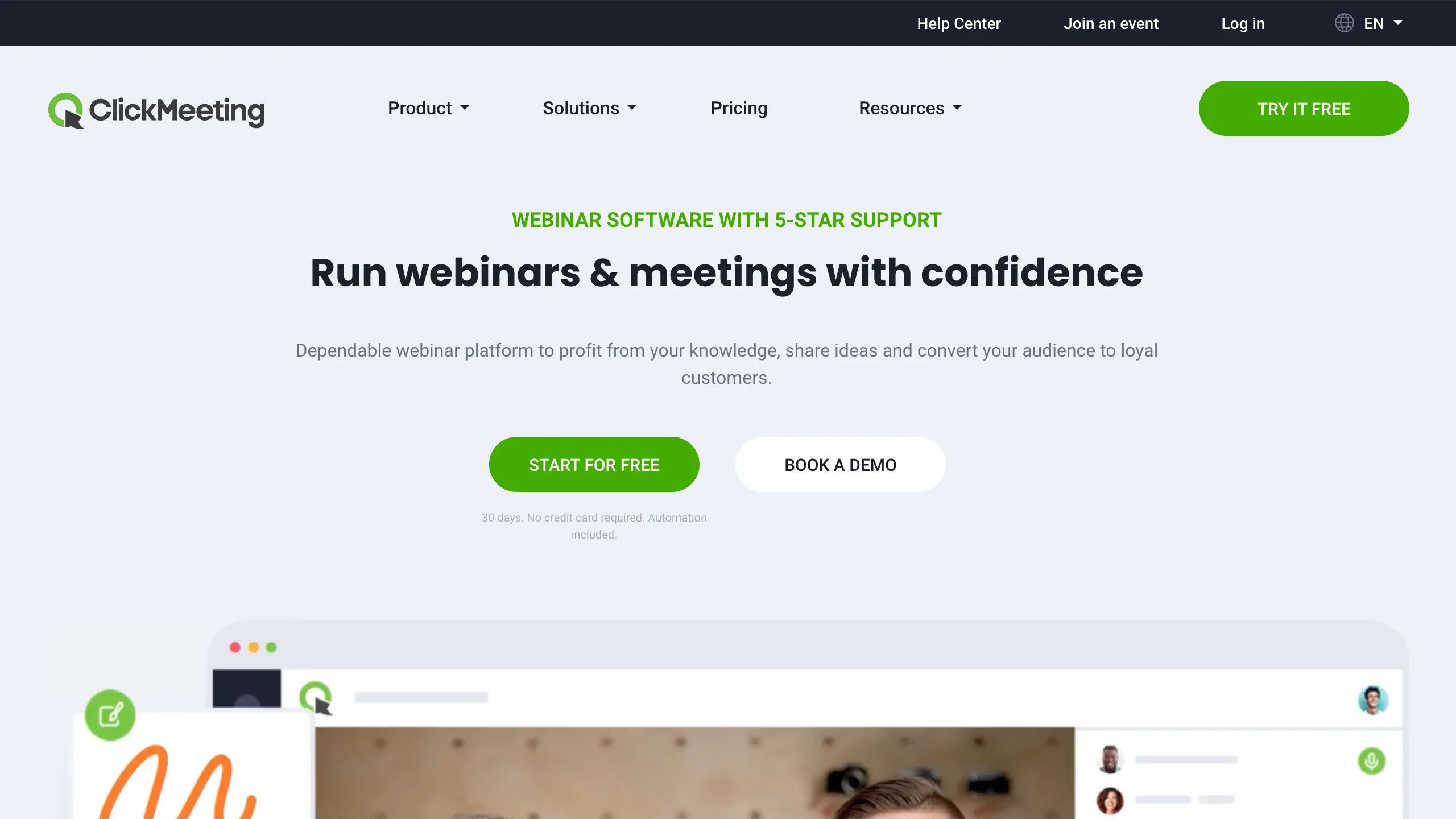 Screenshot of ClickMeeting website