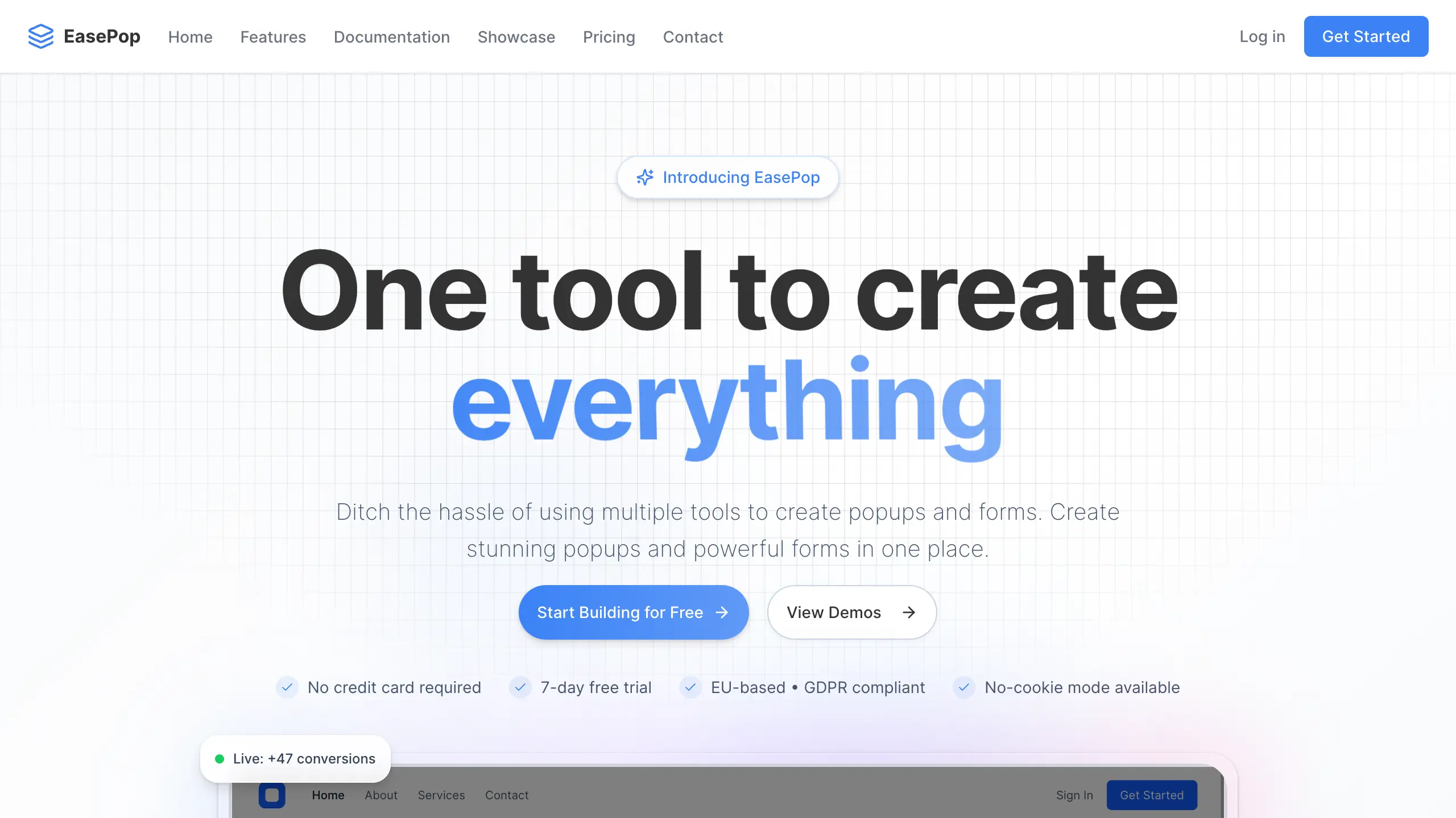 Screenshot of EasePop website