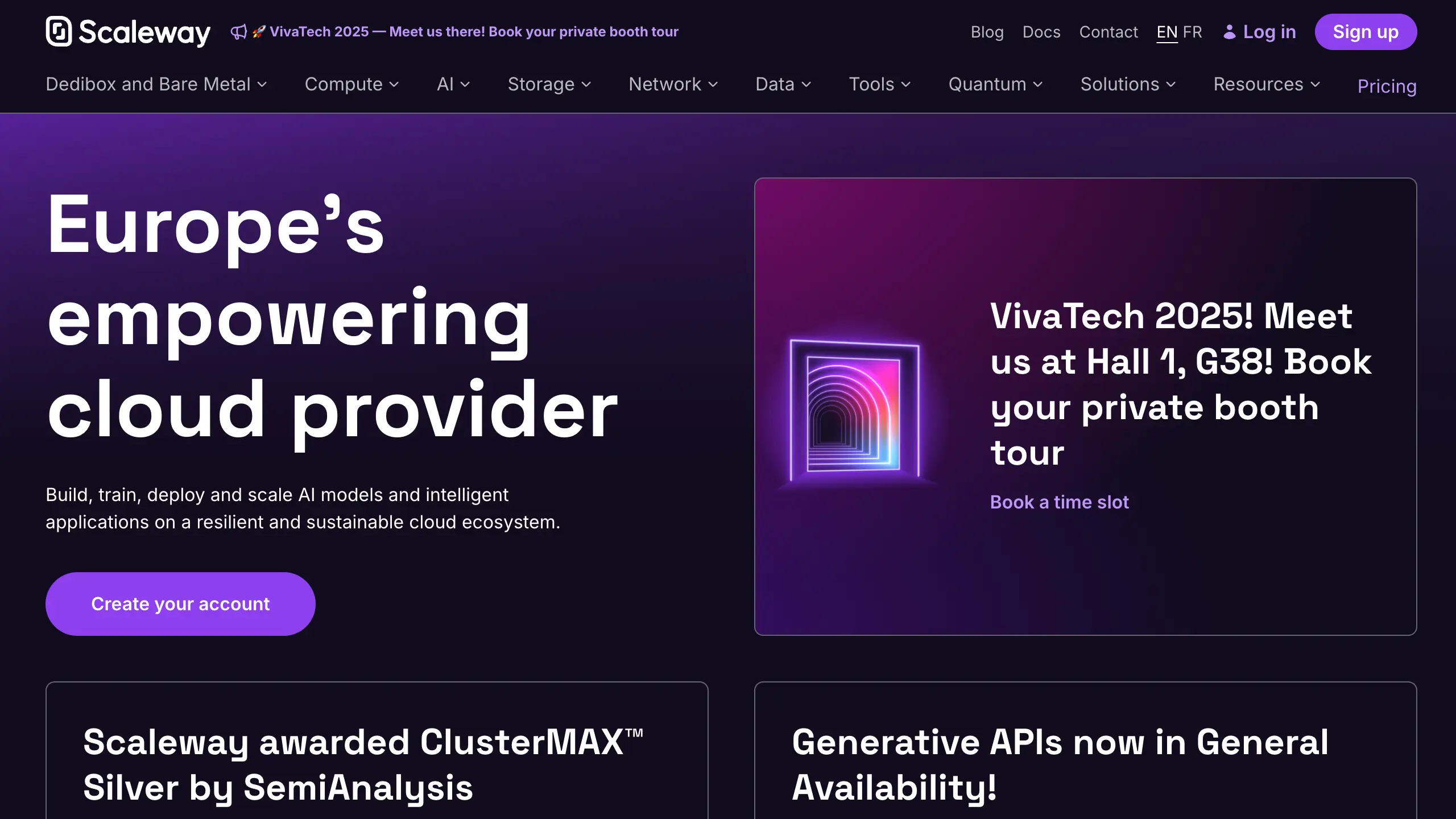 Screenshot of Scaleway website